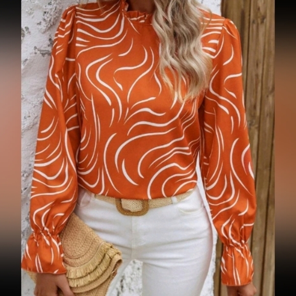 None Tops - NEW Lantern Sleeve Contemporary Blouse - Dk. Orange